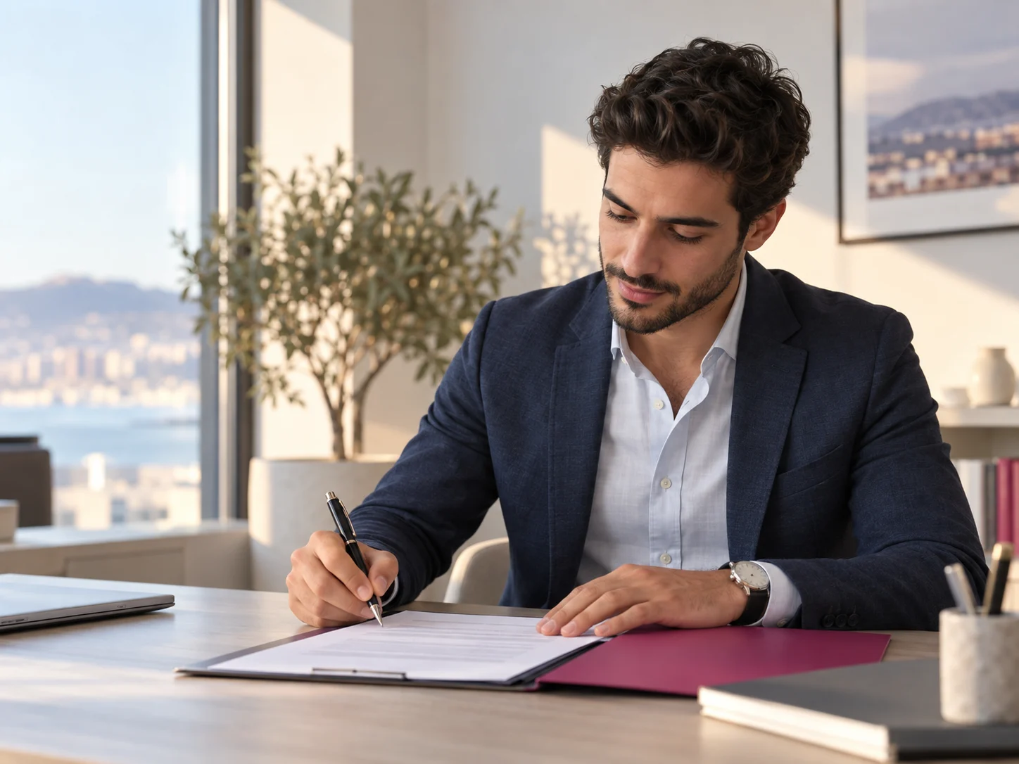 Dirigeant qui signe son contrat de domiciliation d’entreprise à Strasbourg